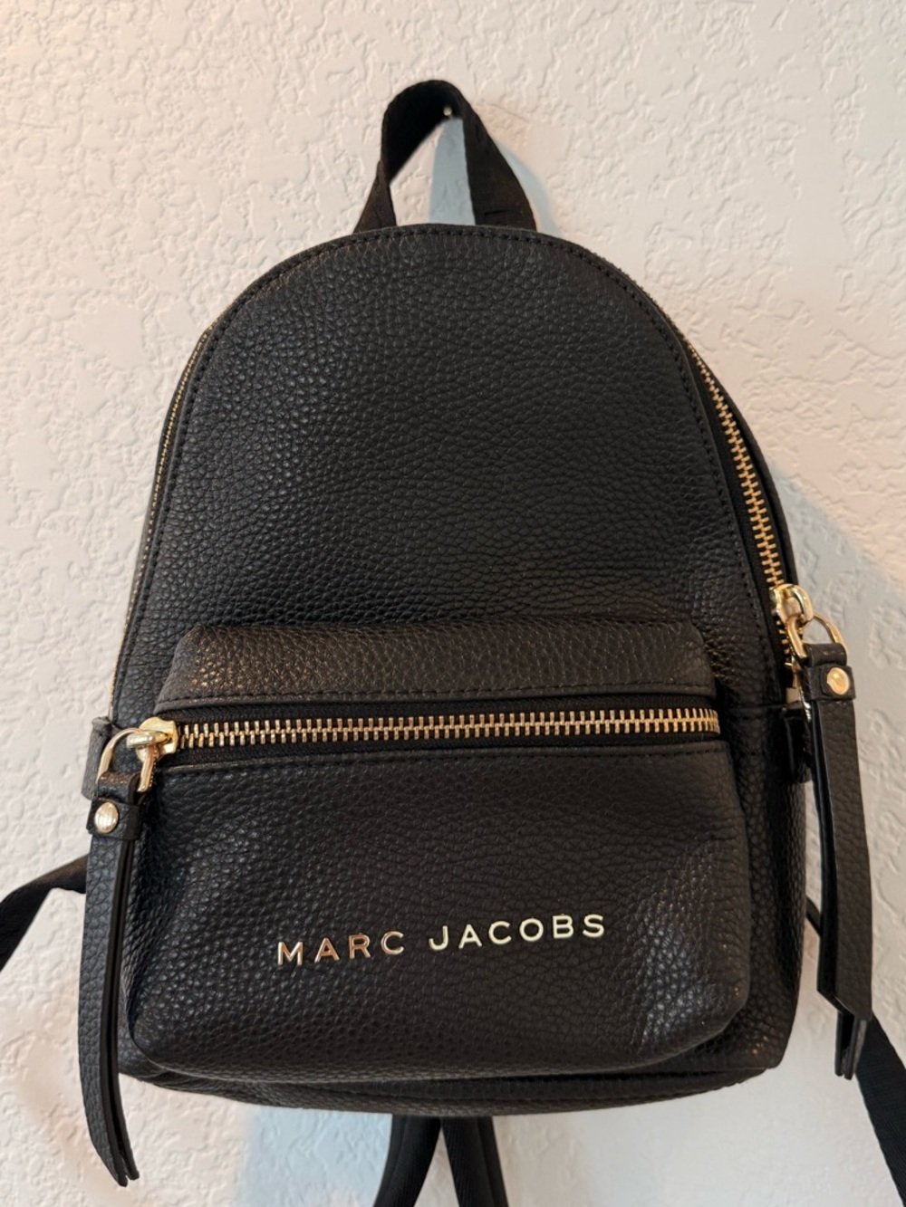 Marc Jacobs Black Pebbled Leather Mini Backpack with Gold Hardware